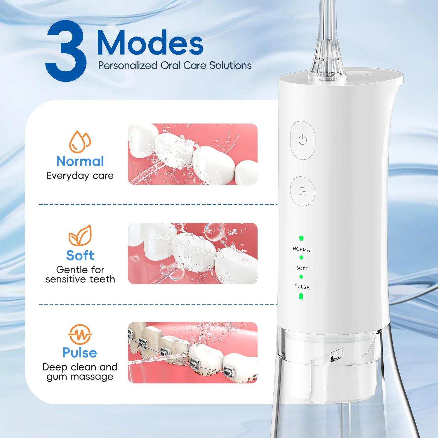 Hydropulseur électrique Rechargeable, 300ML, pour nettoyer les dents, étanche, irrigateur buccal Por