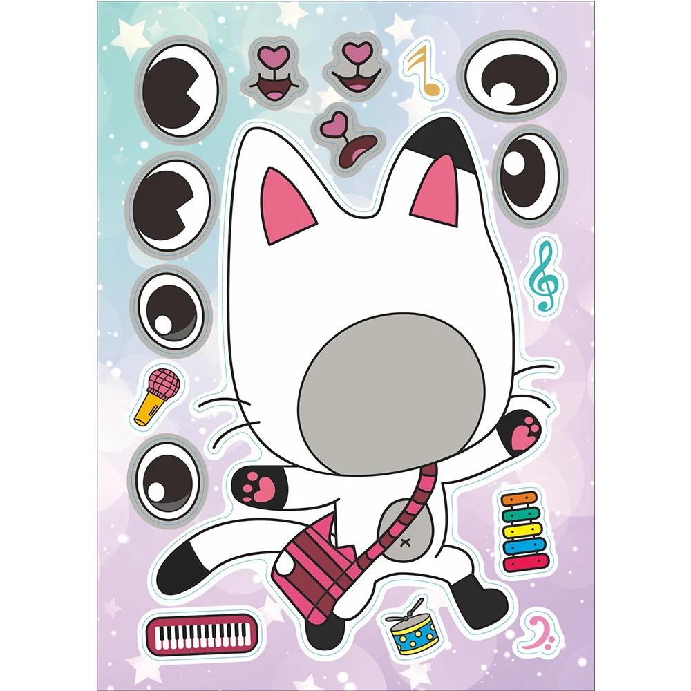 6/12 feuilles Gabby's Dollhouse faire un visage Puzzle autocollants enfants rendre votre propre jeu
