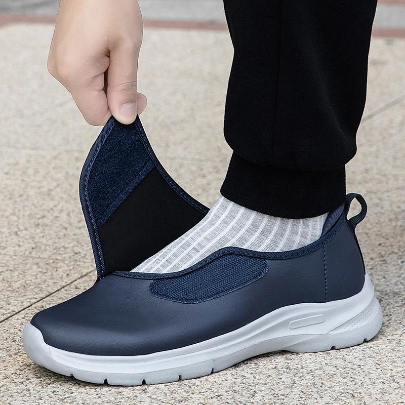 Baskets orthopédiques en cuir pour diabétiques pour hommes, chaussures ouvertes à ajustement large a