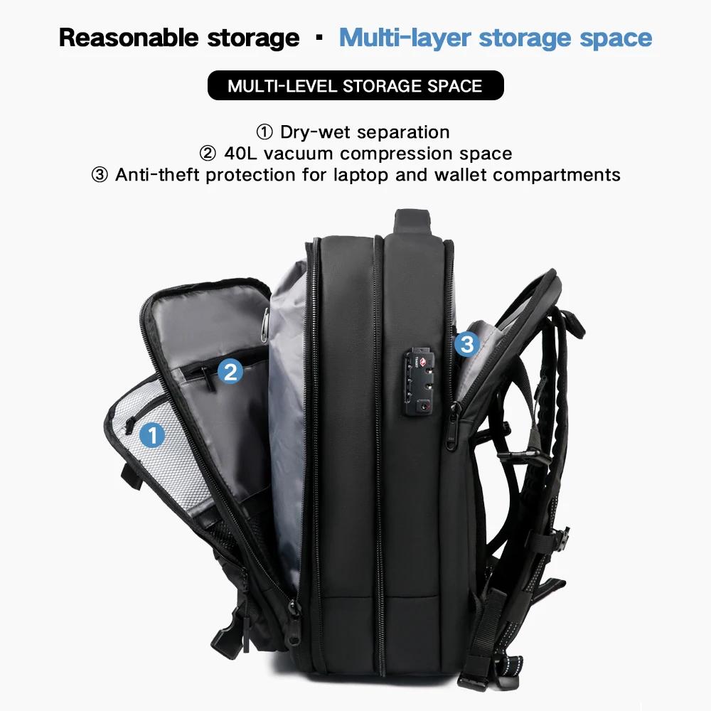 Sac à dos de voyage sous vide 60L extensible avec système de compression d'air et serrure TSA, bagag