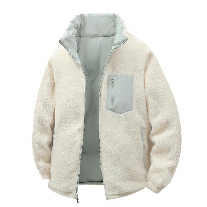 Veste d'extérieur rembourrée en coton et peau d'agneau Double face pour hommes, veste d'hiver rembou