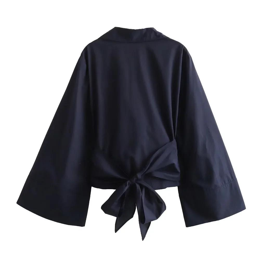 Chemise en popeline à Double boutonnage pour femmes, nouvelle mode décontractée, col Polo, nœud papi