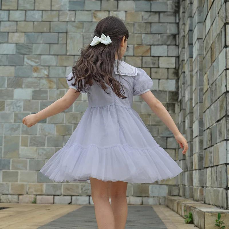 Dave Bella fille robe de princesse été printemps à manches courtes enfants dentelle douce maille rob