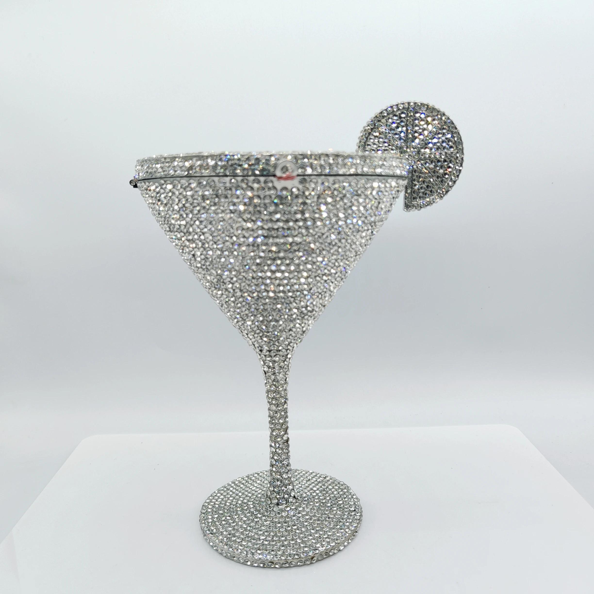Haute qualité forme de gobelet luxe Martini Cocktail cristal clouté sac de dîner diamant pochette st