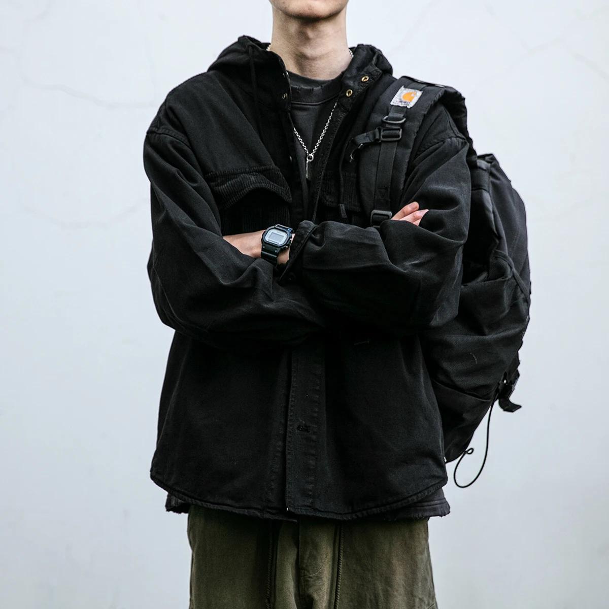Veste à capuche vintage Harajuku pour hommes, manteau cargo décontracté, streetwear japonais, vêteme