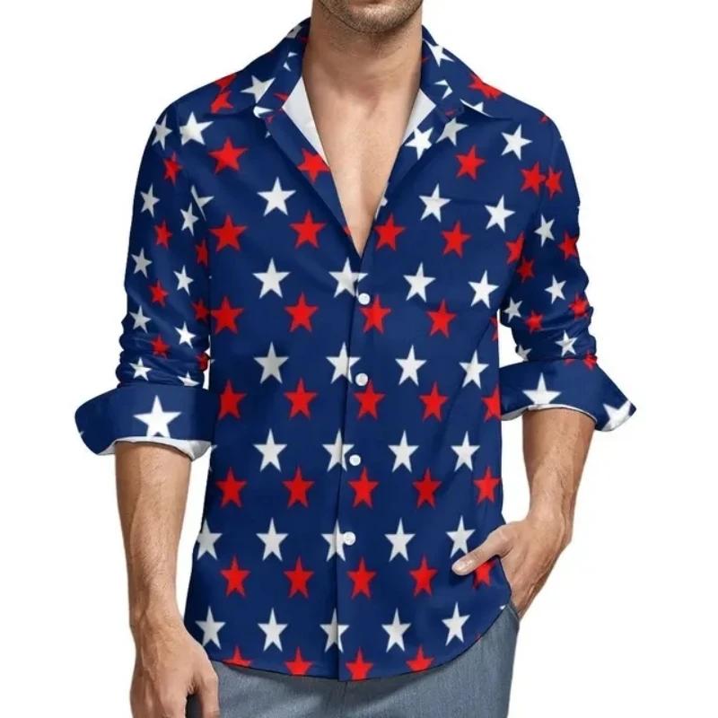 Chemise à manches longues rayée Star Feel pour hommes, imprimé en 3D, États-Unis, mode décontractée,