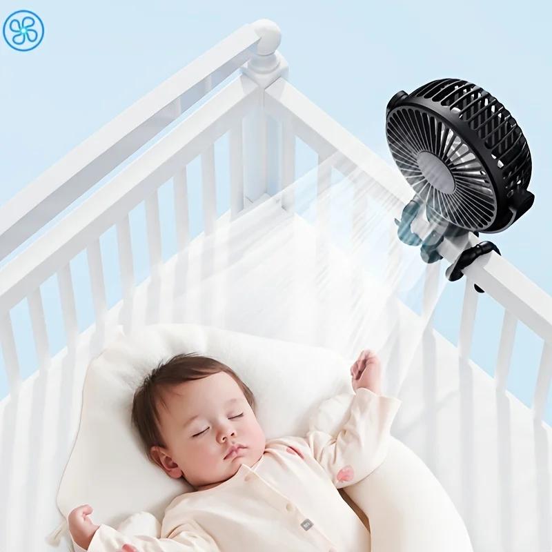 Mini ventilateur portable flexible sur trépied, rechargeable, 3 vitesses, pour poussette, avec rotat
