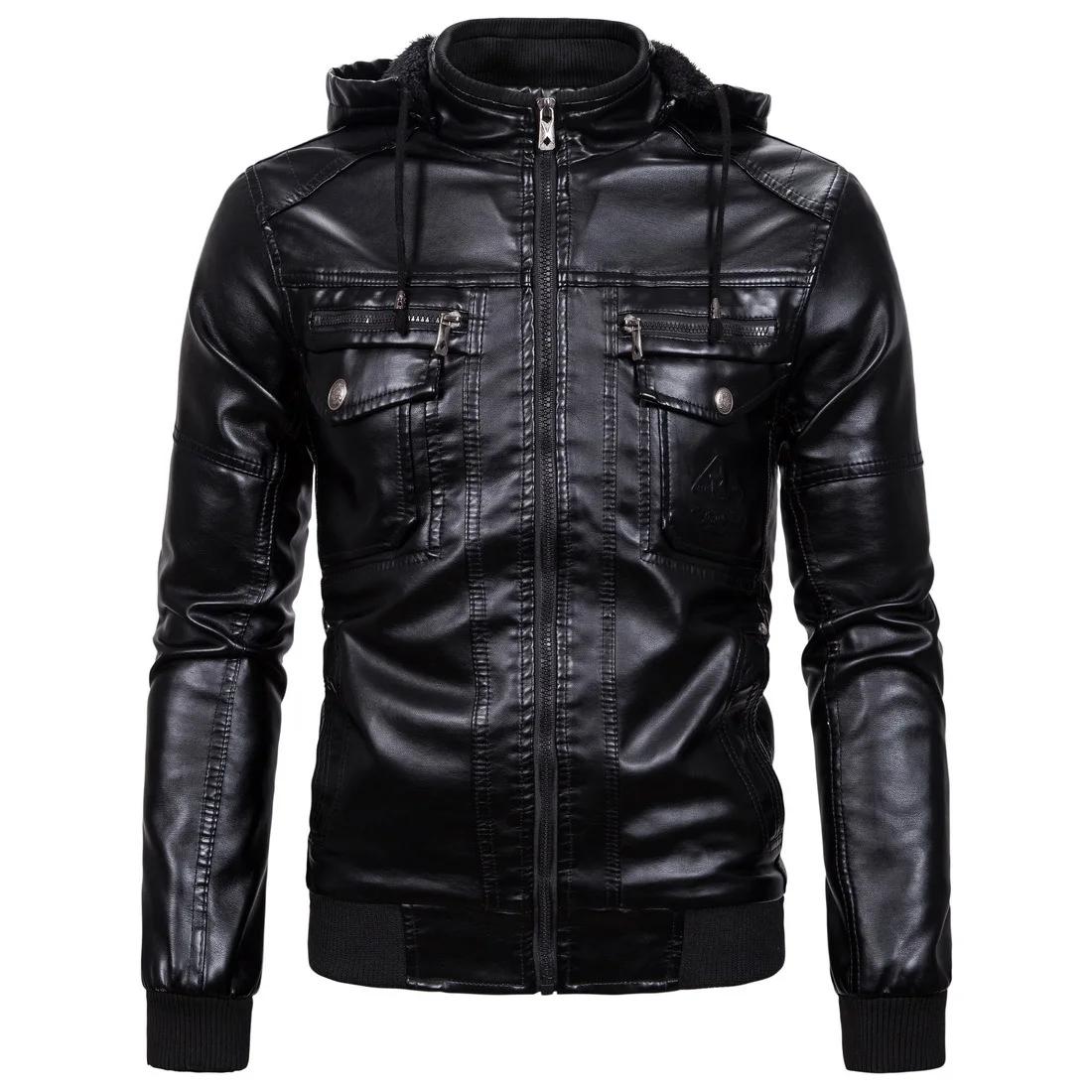 Vestes d'hiver en cuir pour hommes, manteau polaire à capuche, taille européenne, Streetwear, vestes