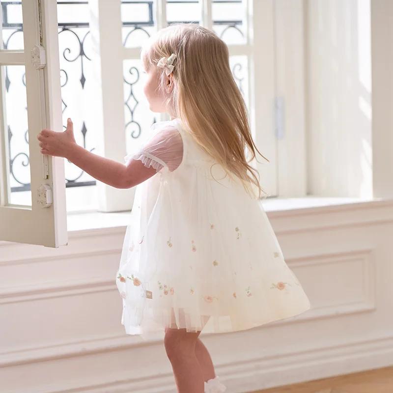 Dave Bella robe élégante pour les filles automne printemps enfants coton charme dentelle maille robe