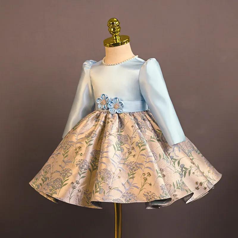 Robe de princesse pour fille, style chinois, satinée, à fleurs, pour le premier anniversaire, tenue