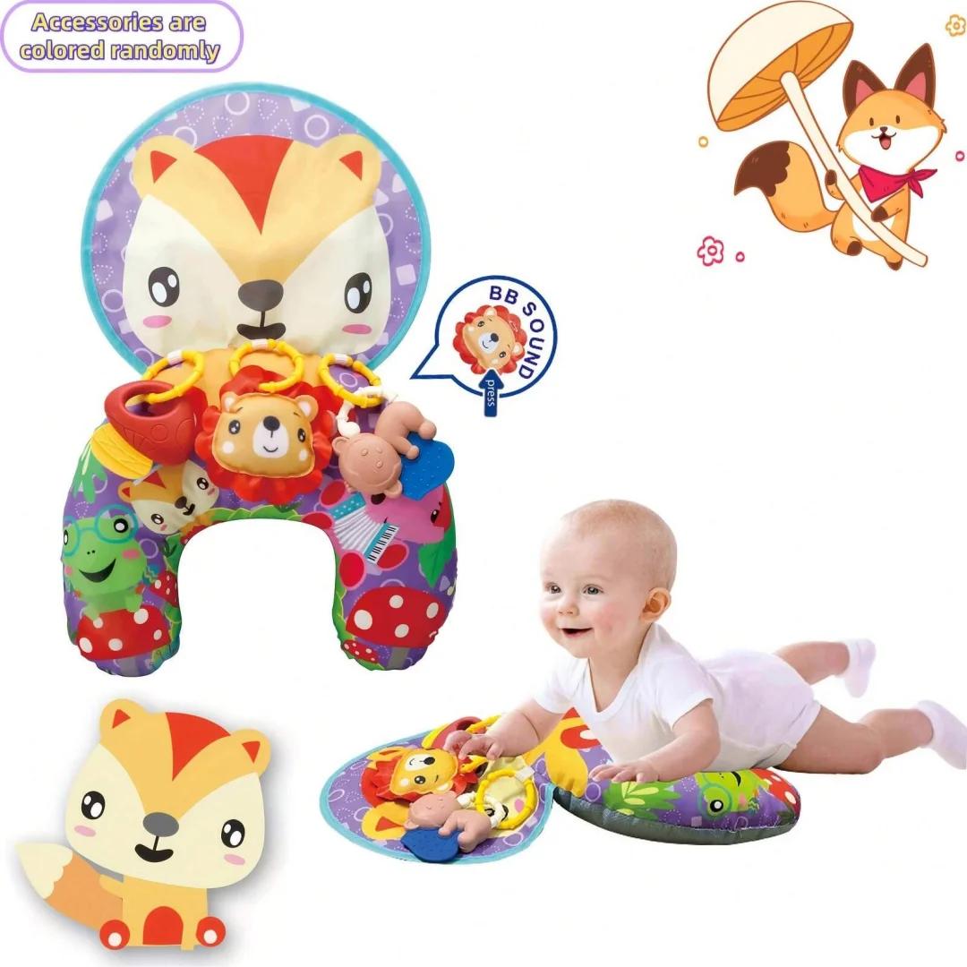 Coussin de jeu pour bébé avec hochets, tapis d'éveil multifonctionnel pour nourrissons, animaux de d