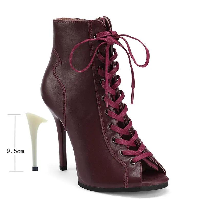 Cuir de vache Jazz danse à lacets Sexy Jazz danse spécial talons hauts sandales sangle creuse Stilet