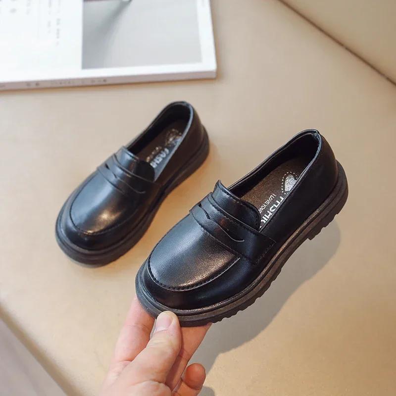 Chaussures en cuir pour enfants de Style britannique pour garçons, mocassins souples rétro noirs pou