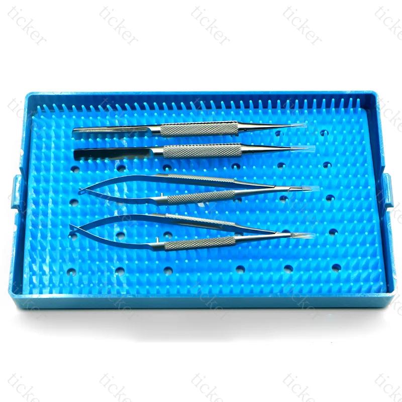 Ensemble de suture pour micro-instrument d'ophtalmologie, 4 pièces, ciseaux cornésels chirurgicaux m