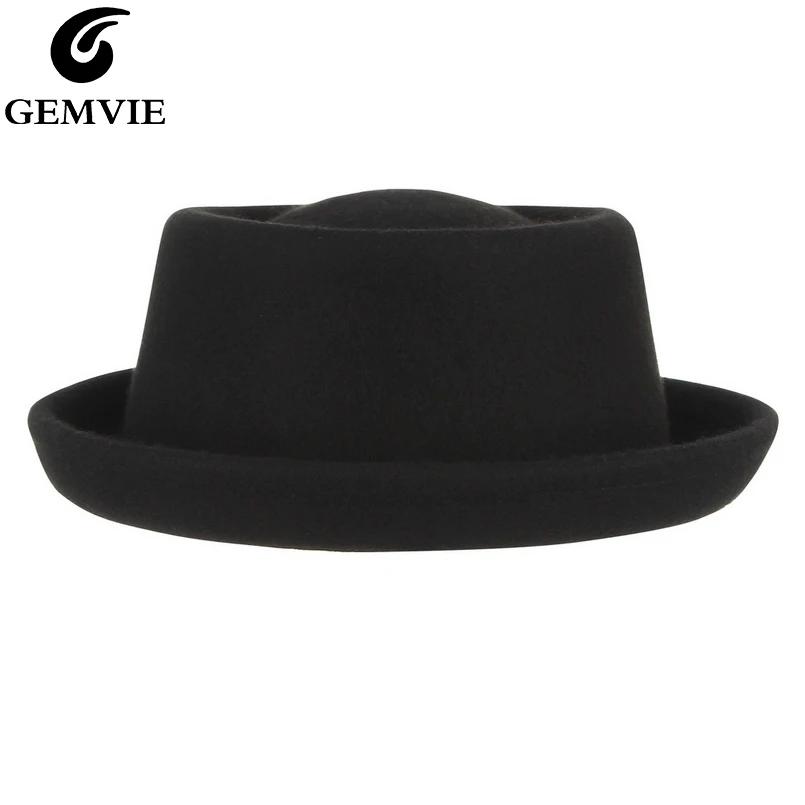 GEMVIE-Chapeau Classique en Feutre Doux pour Homme et Femme, Fedora à Bord Incurvé, 100% Laine, Auto