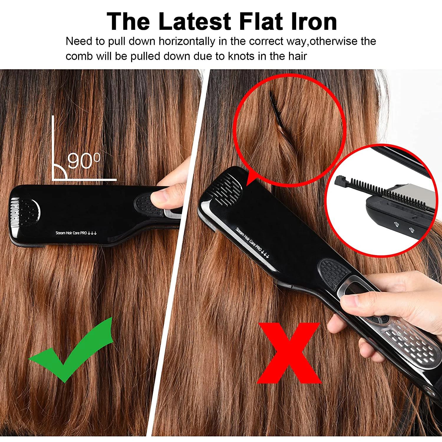 Lisseur électrique à vapeur professionnel en céramique, large fer plat pour friser les cheveux, plaq