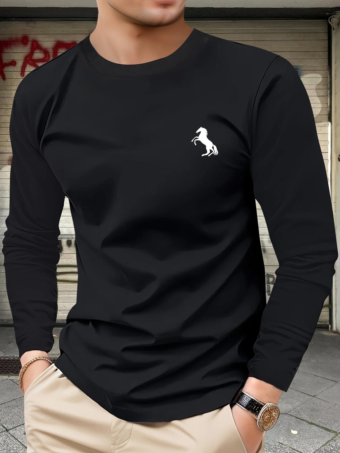 T-shirt à manches longues pour hommes, 100% pur coton, ample et confortable, décontracté, tendance,
