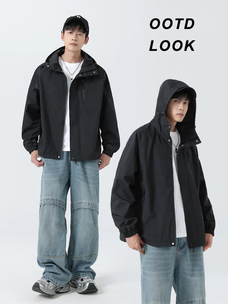 Vestes coupe-vent à capuche pour hommes 100% Polyester extérieur manteau coupe-vent hydrofuge coupe