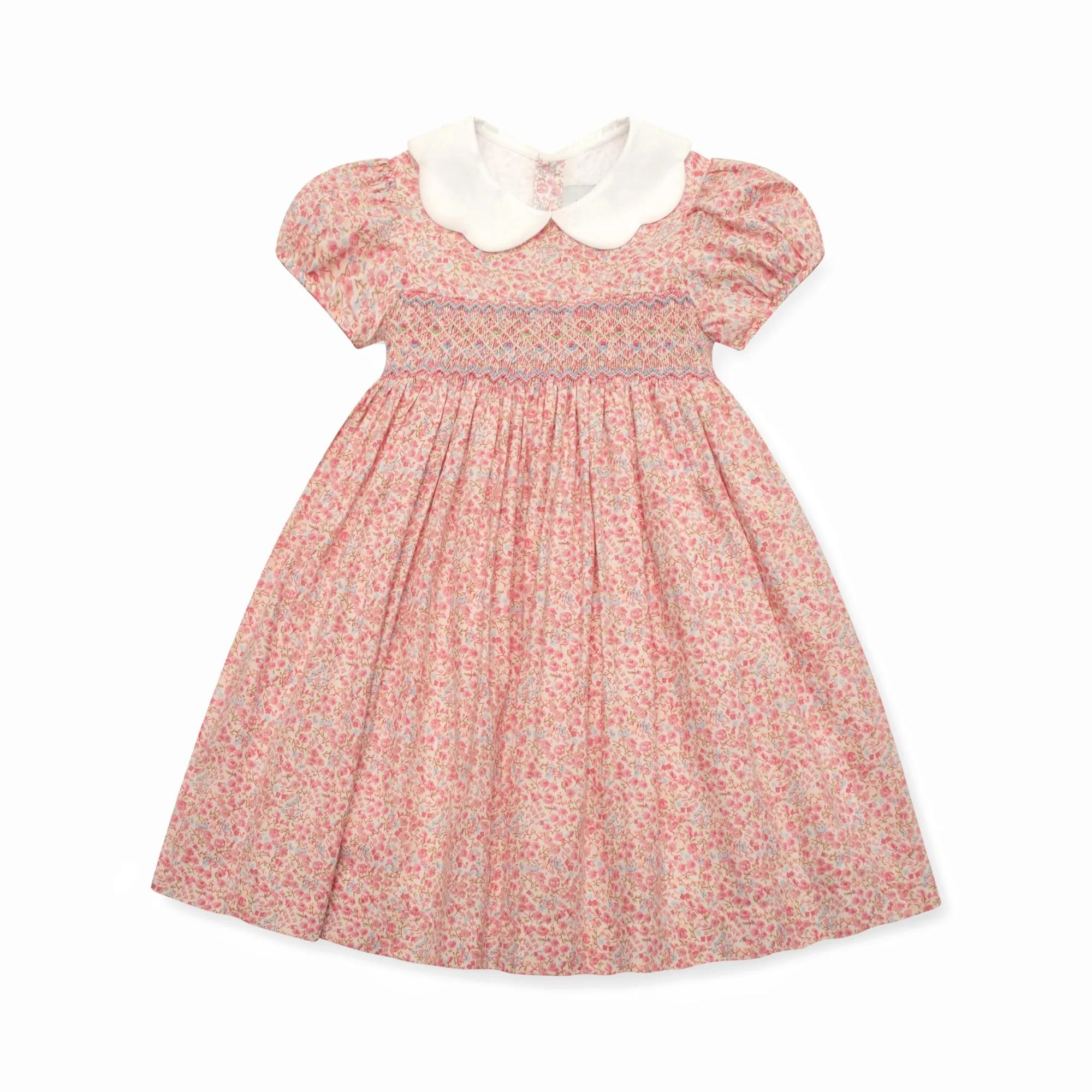 Robe pour fille à imprimé floral haut de gamme, smockée à la main, boutique de mode, vêtements pour