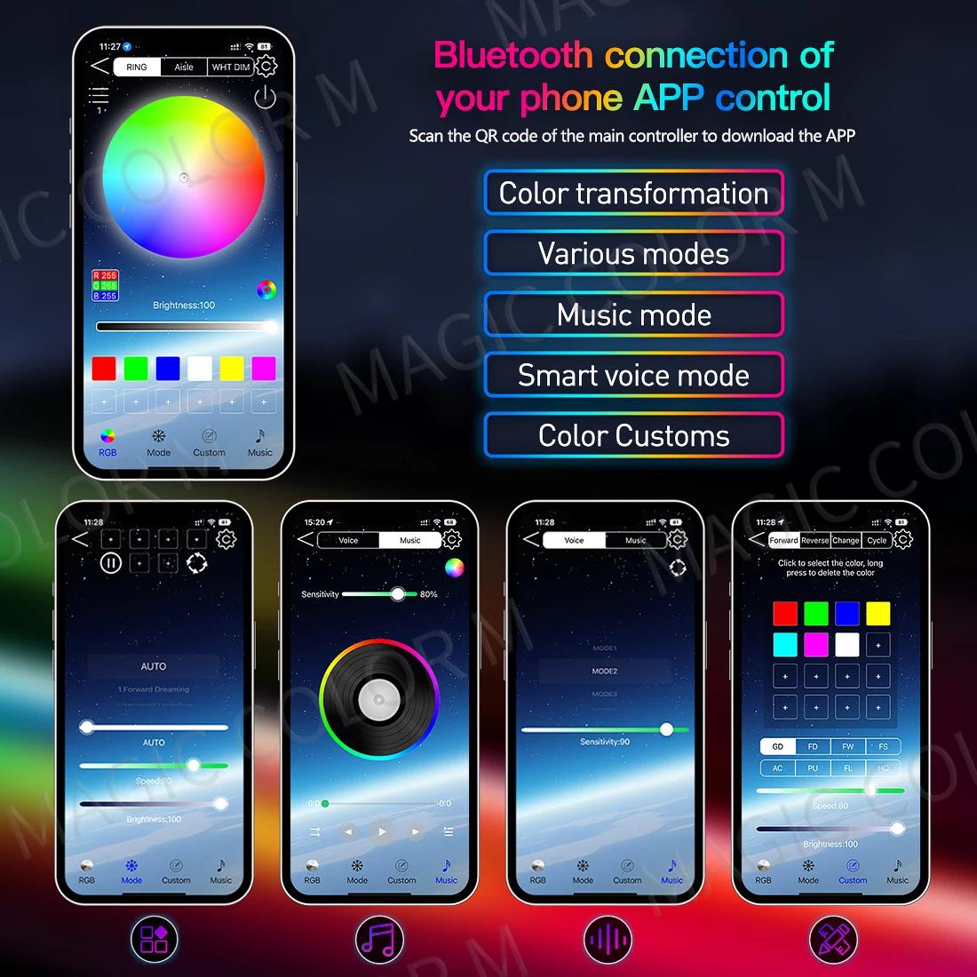 Lumières d'ambiance pour toit ouvrant de voiture, 140cm, 55.12 pouces, lucarne LED Symphony RGB, ban