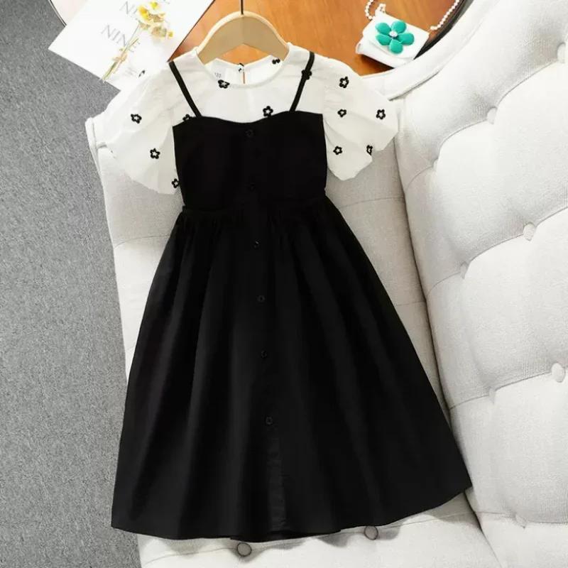 Robe de princesse deux pièces pour filles, vêtements pour enfants, manches à bulles, faux, mode esti
