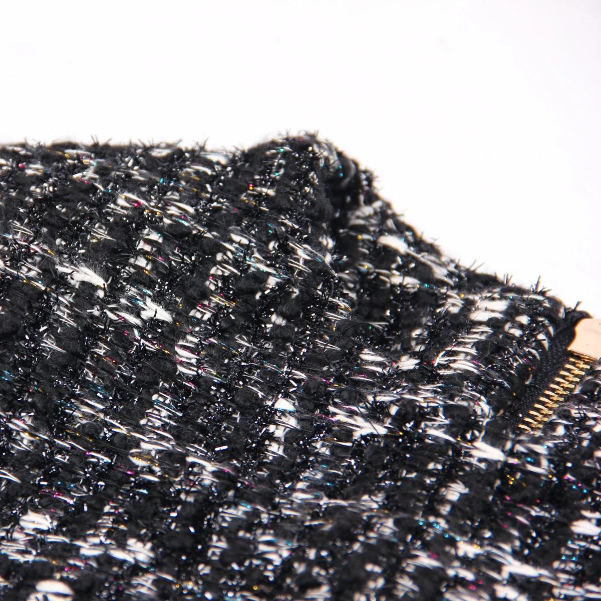 S-XL haute qualité mode nouvelle rayure élastique tweed tissu col rond manches longues frange dentel