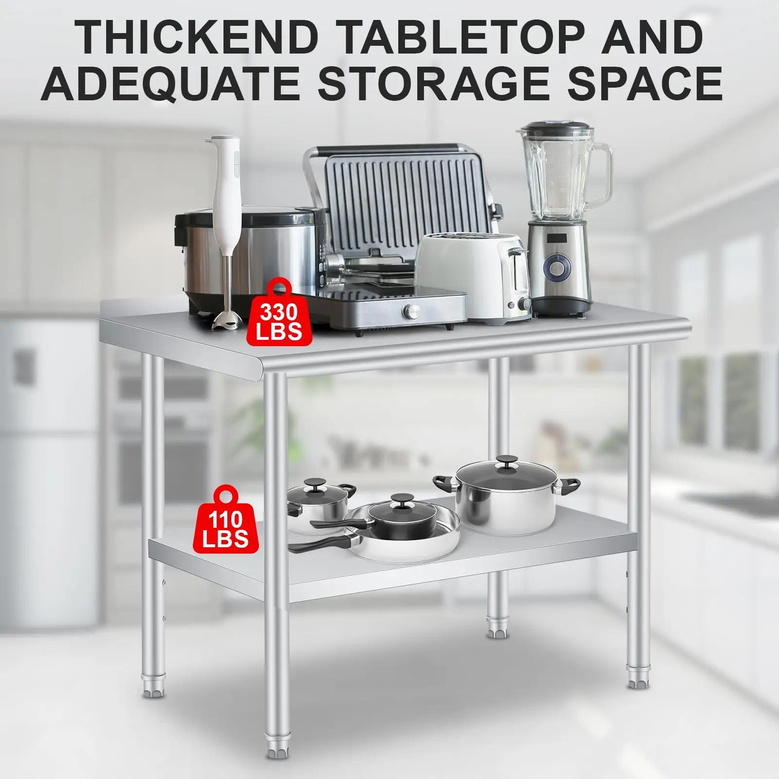 Table en acier inoxydable pour préparation et travail avec dosseret, table commerciale robuste avec
