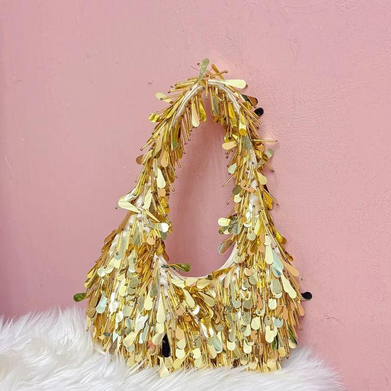 Femmes rondes perle Bracelet gland sous les bras sac de créateur brillant strass sacs à main