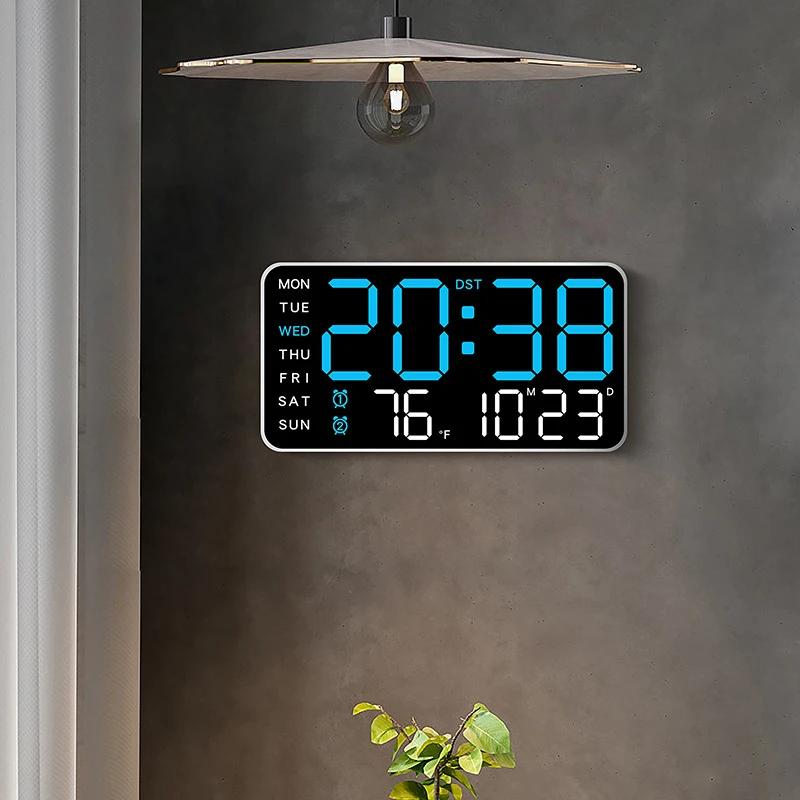 Grande horloge murale numérique, affichage de la température, de la date et de la semaine, télécomma