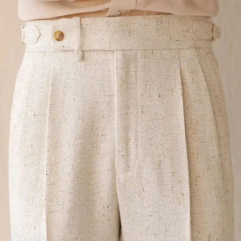 Pantalon de surintendant décontracté taille haute pour hommes, jambe droite, bouton Paris, affaires,