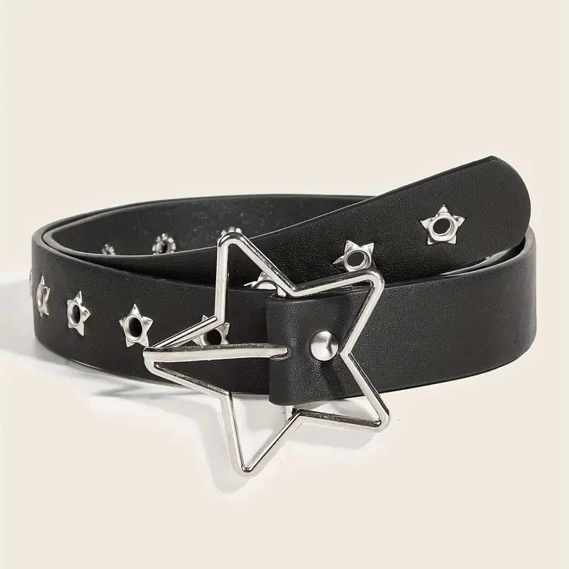Y2K Punk étoile oeillet noir Rivet ceinture Goth Pu cuir ceintures pour femmes jean pantalon garçons