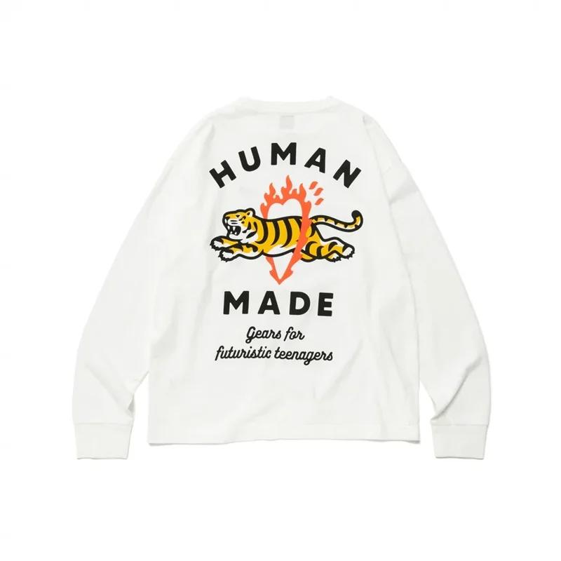T-shirt à manches longues avec imprimé Tigre enflammé de HUMAN MADE, style rétro japonais, unisexe,
