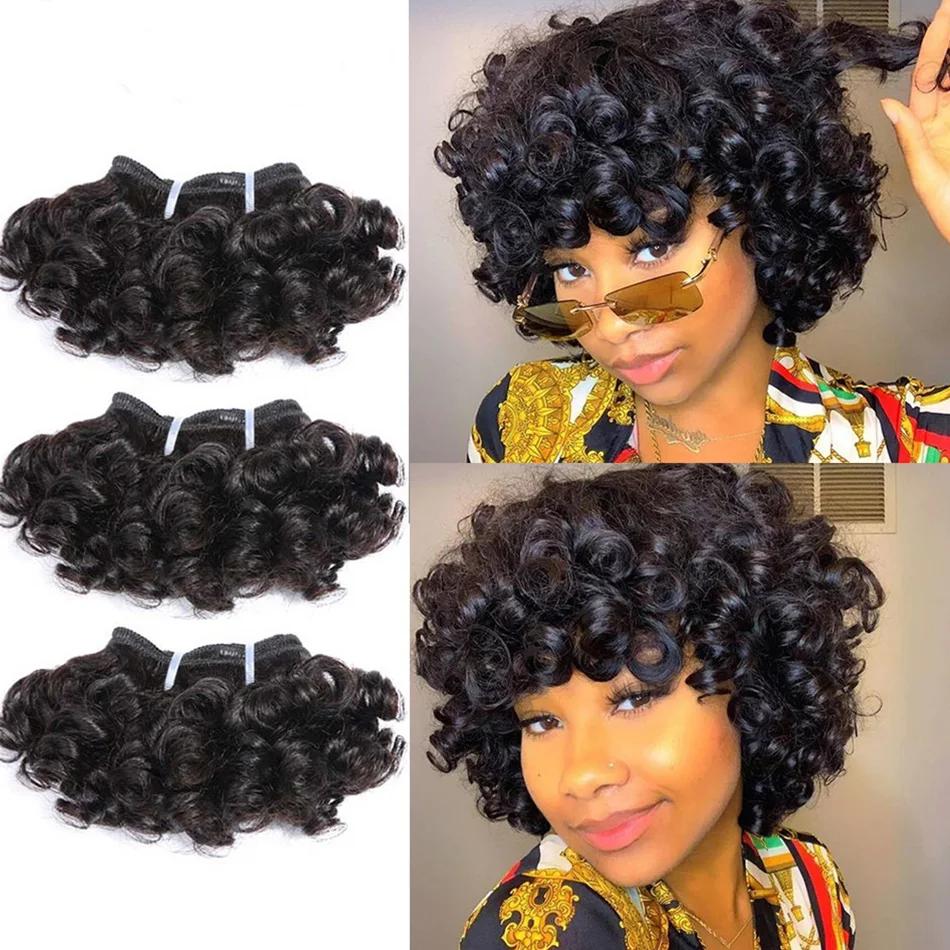 Paquets de cheveux bouclés rebondissants Double tirage indien 6 pouces coupe courte Remy Extensions