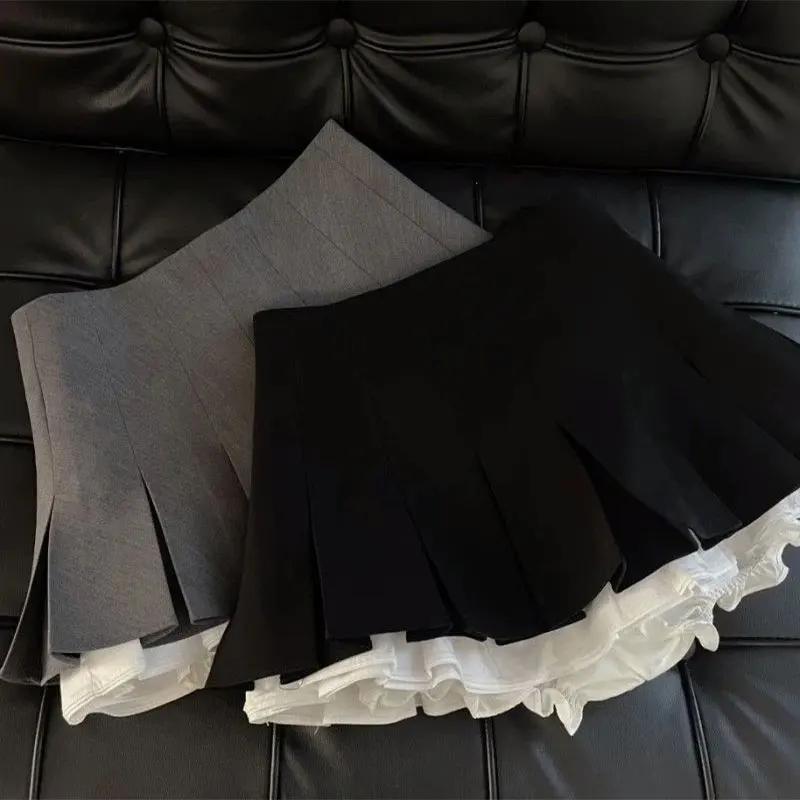 Mooyufon volants noir Mini jupe femmes coréen Patchwork jupes plissées japonais Kawaii taille haute