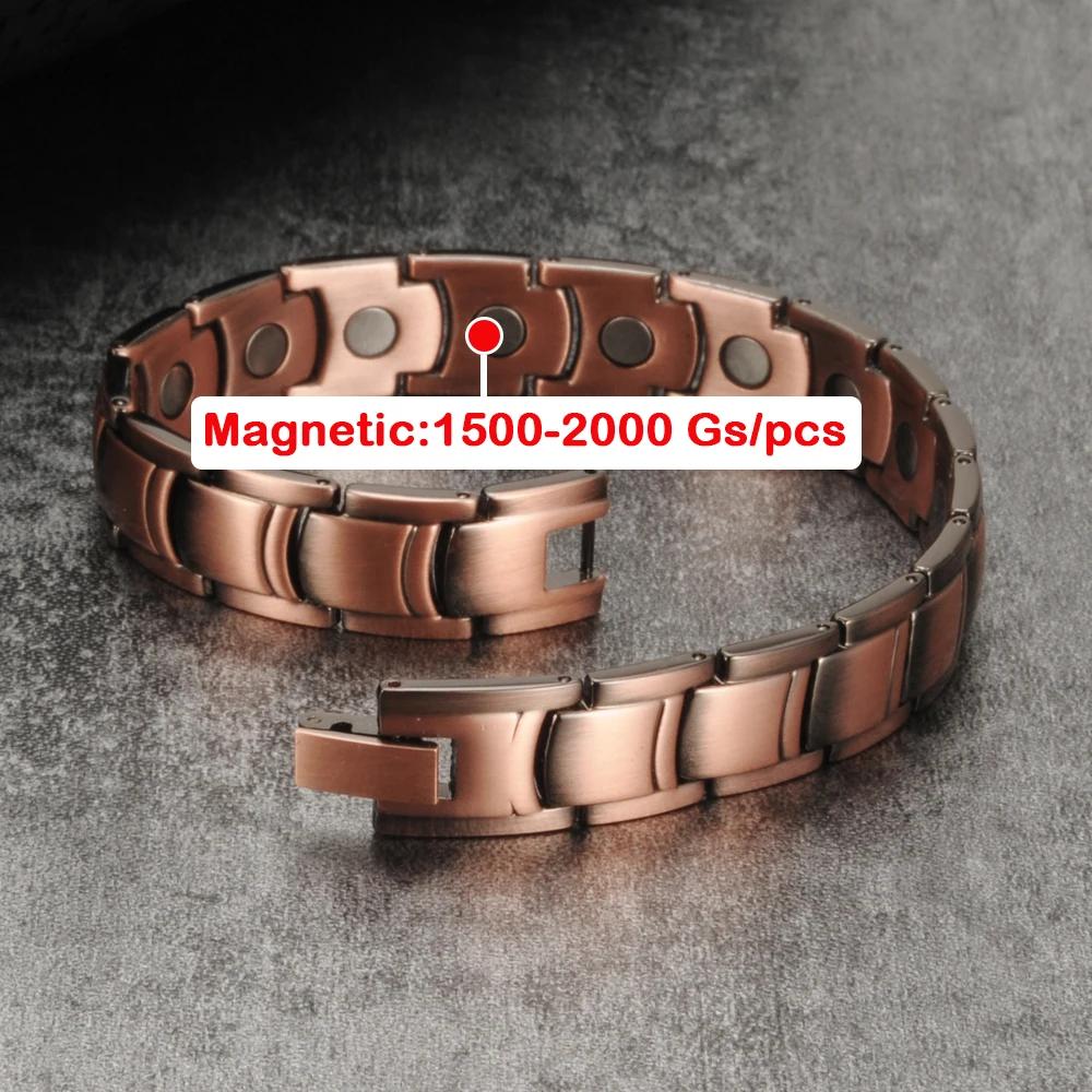Vinterly – Bracelet magnétique en cuivre pur pour hommes, 12mm de large, thérapie magnétique en méta