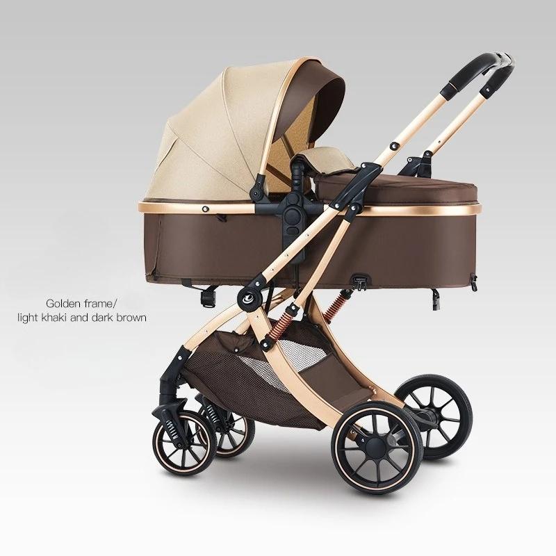 Nouvelle poussette bébé 2-en-1 légère, haute vue, pliable, bidirectionnelle à quatre roues avec mous