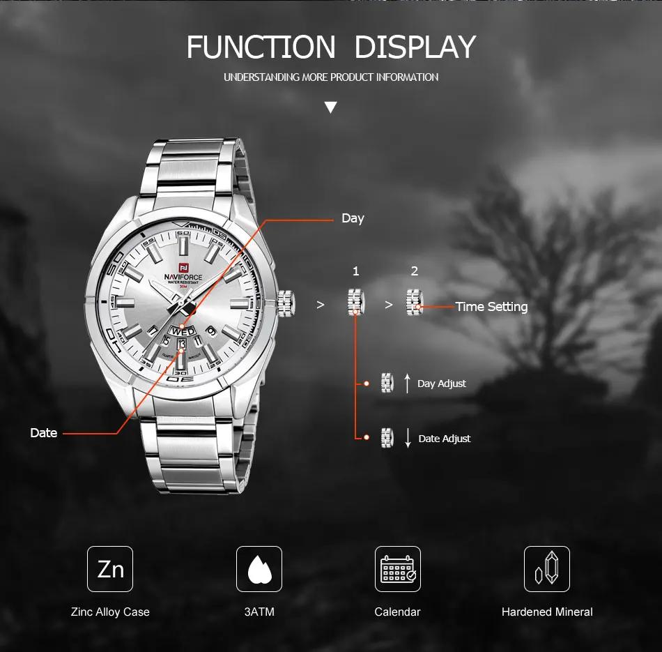 NAVIFORCE montre décontractée classique pour hommes en acier inoxydable teel Sport étanche hommes mo