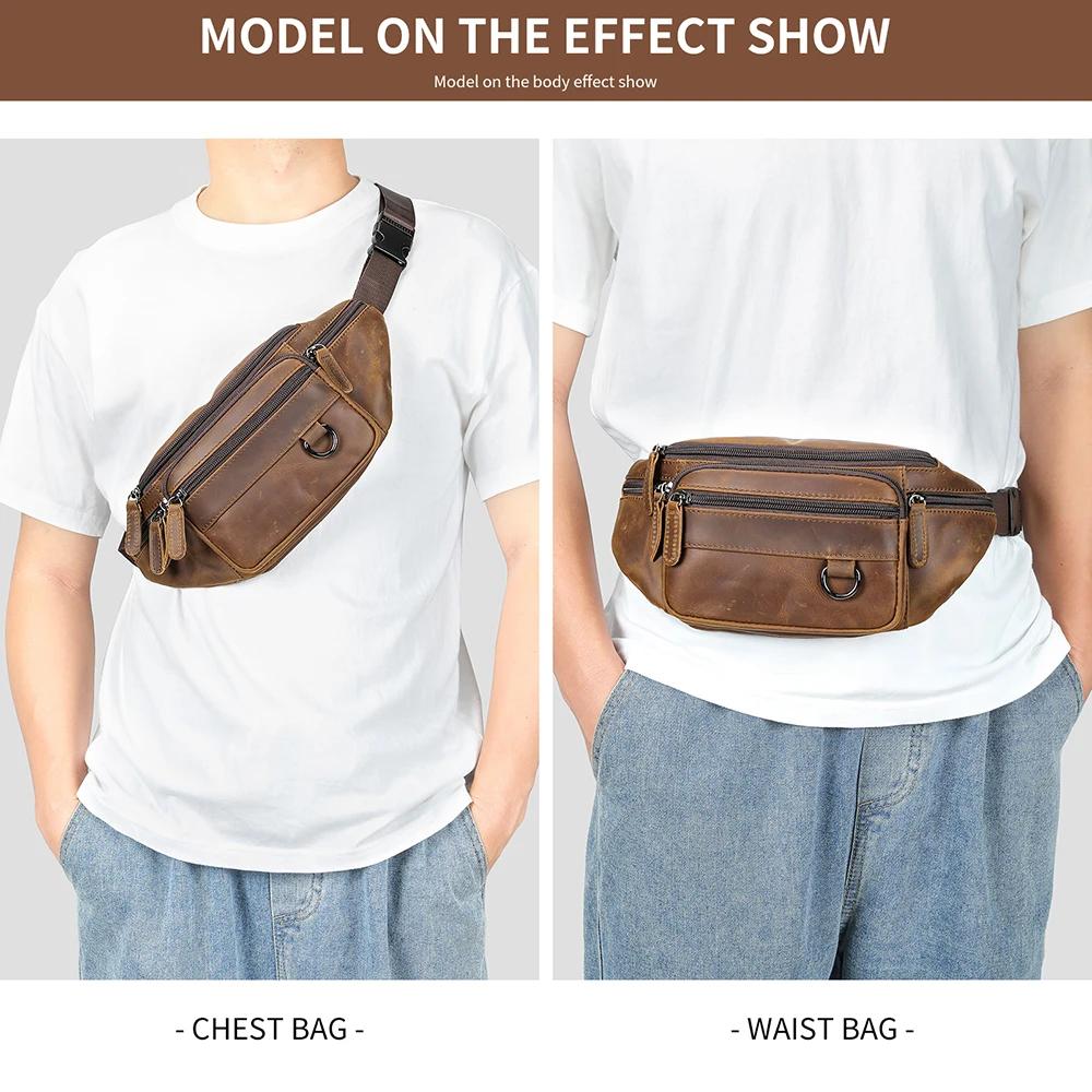 WESTAL-Sacs de ceinture en cuir de cheval en cuir véritable pour hommes, sacs à bandoulière pour tél
