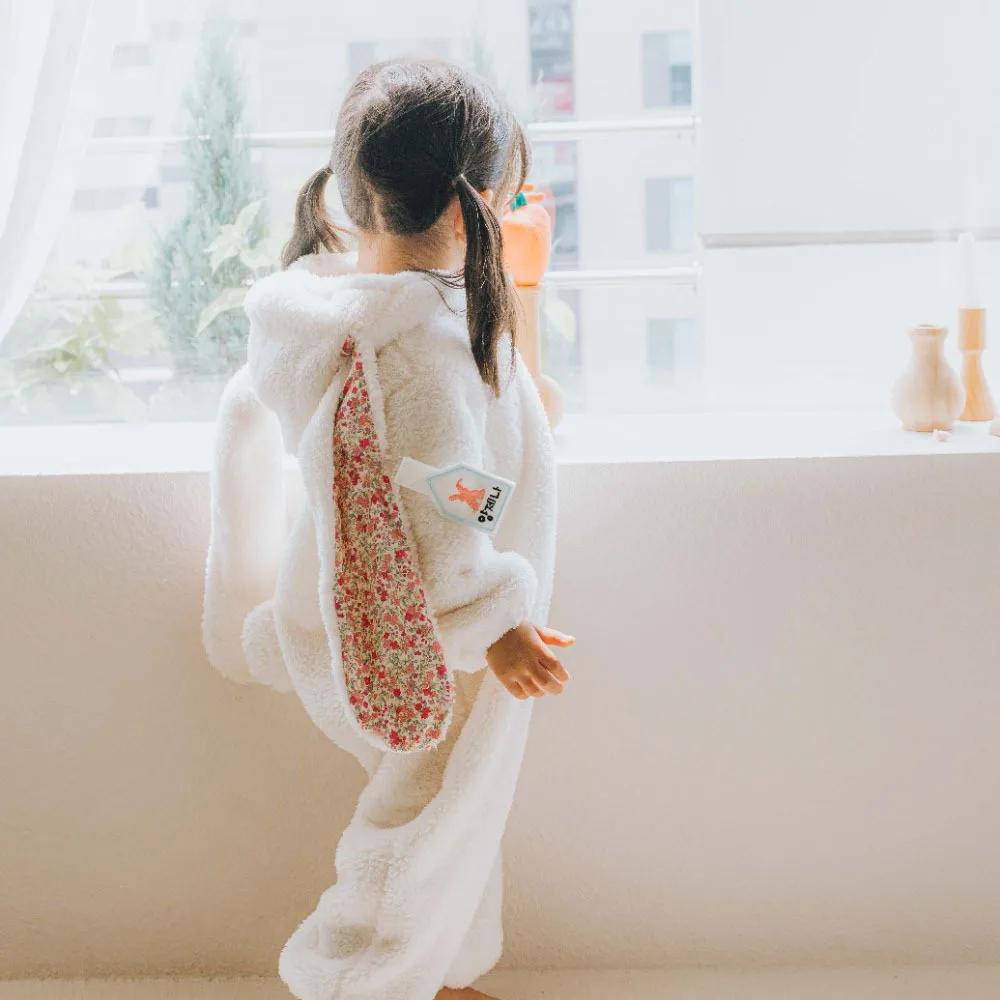 Barboteuse printemps bébé unisexe peluche - Combinaison pyjama capuche vêtement maison nouveau-né