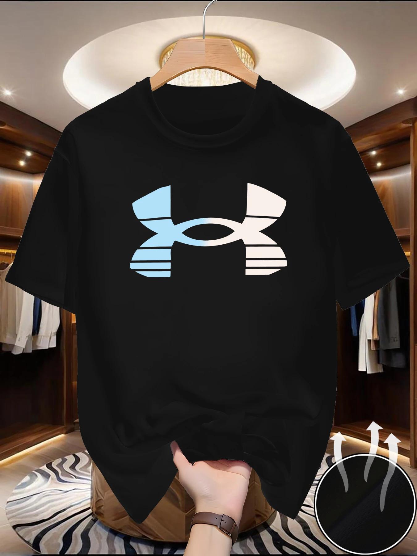 T-shirt d'été pour homme à séchage rapide en maille, motif imprimé tendance, col rond, manches court