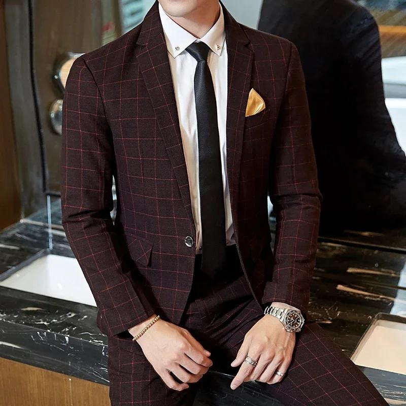 Costume 2025 (Blazer + pantalon) Boutique de mode pour hommes, Gentleman d'affaires, coupe cintrée,