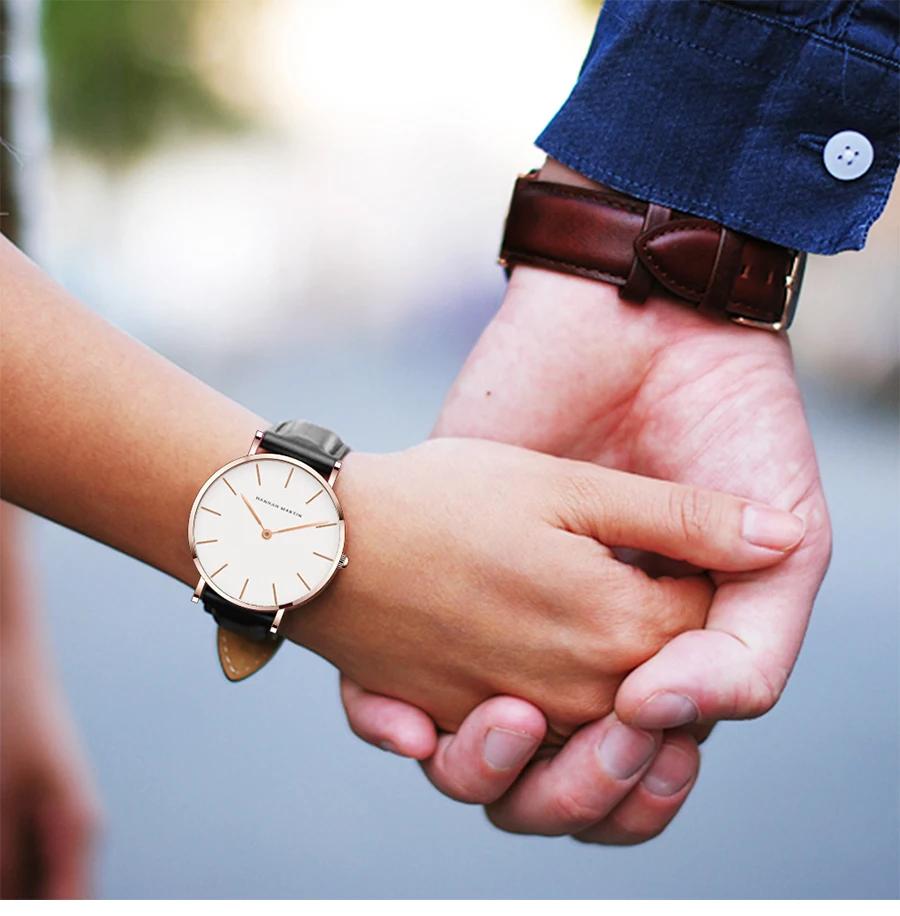 Dropshipping Haute Qualité Rose Cadran En Or Montre Hommes En Cuir Imperméable À L'eau Montre-Bracel