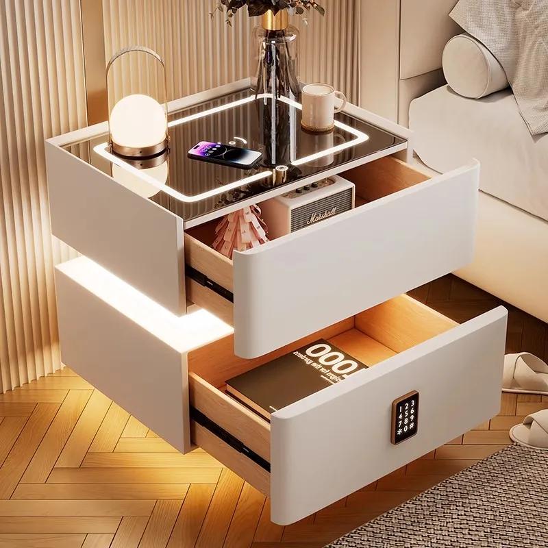 Table de chevet intelligente de 40 cm avec capteur de lumière, table de chevet compacte verrouillabl