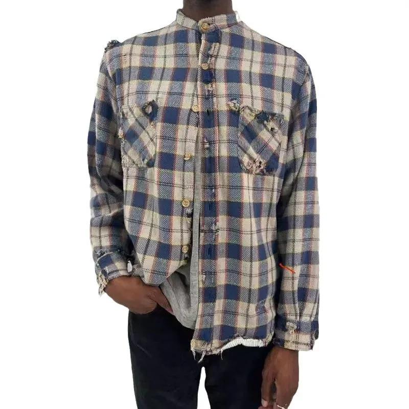 Firmranch – chemise déchirée à carreaux pour hommes et femmes, nouvelle mode coréenne, destinez à fa