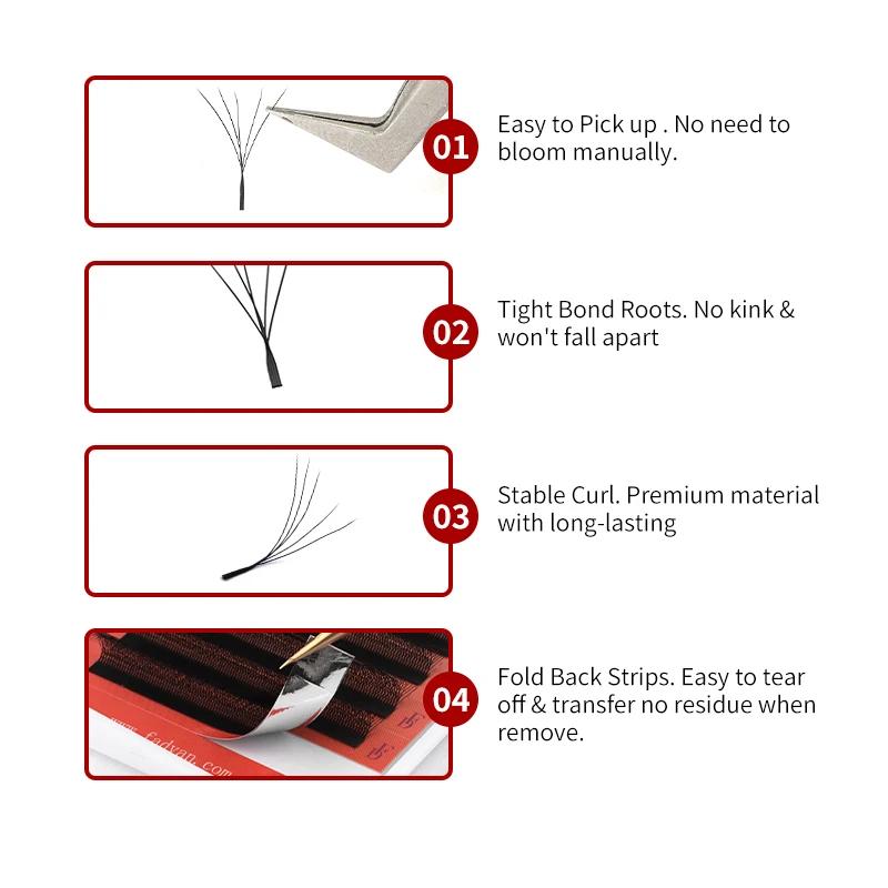 FADVAN 10 pièces Extensions de cils en forme de W YY/3D/4D/5D 0,07 mm LU/L/C/D pour professionnels,