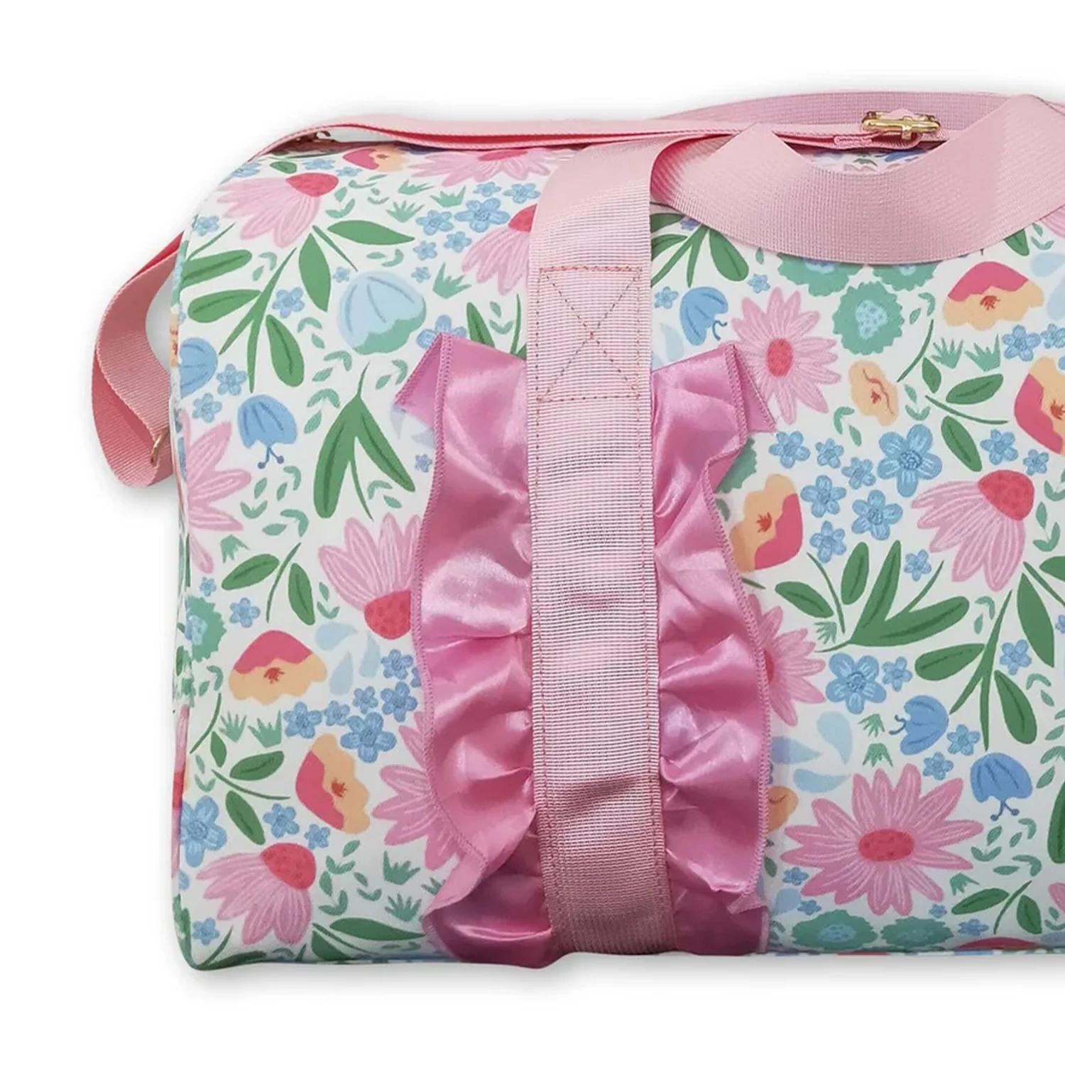 Sac de voyage rose à volants et motifs floraux pour femme adulte