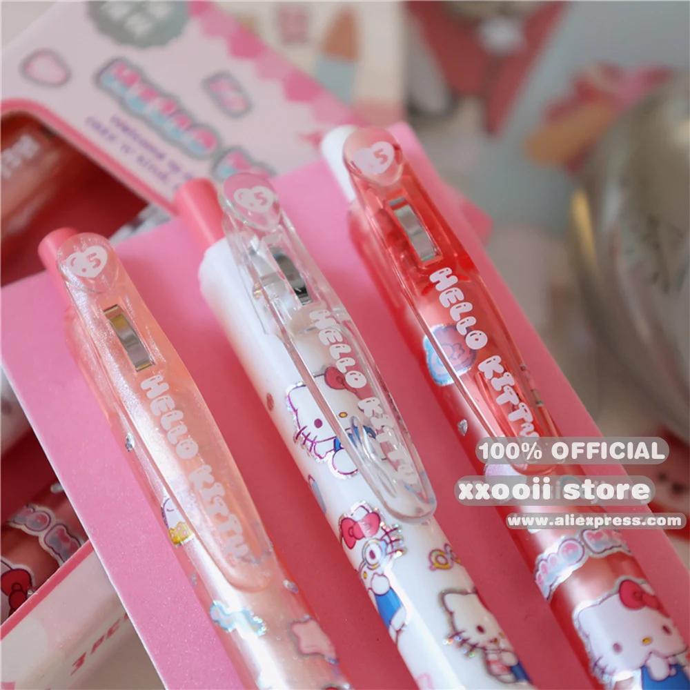 Stylos à Gel Kawaii Sanrio 0.5mm, 3 pièces, mignons Hello Kitty cannelle Kuromi, stylo noir, fournit