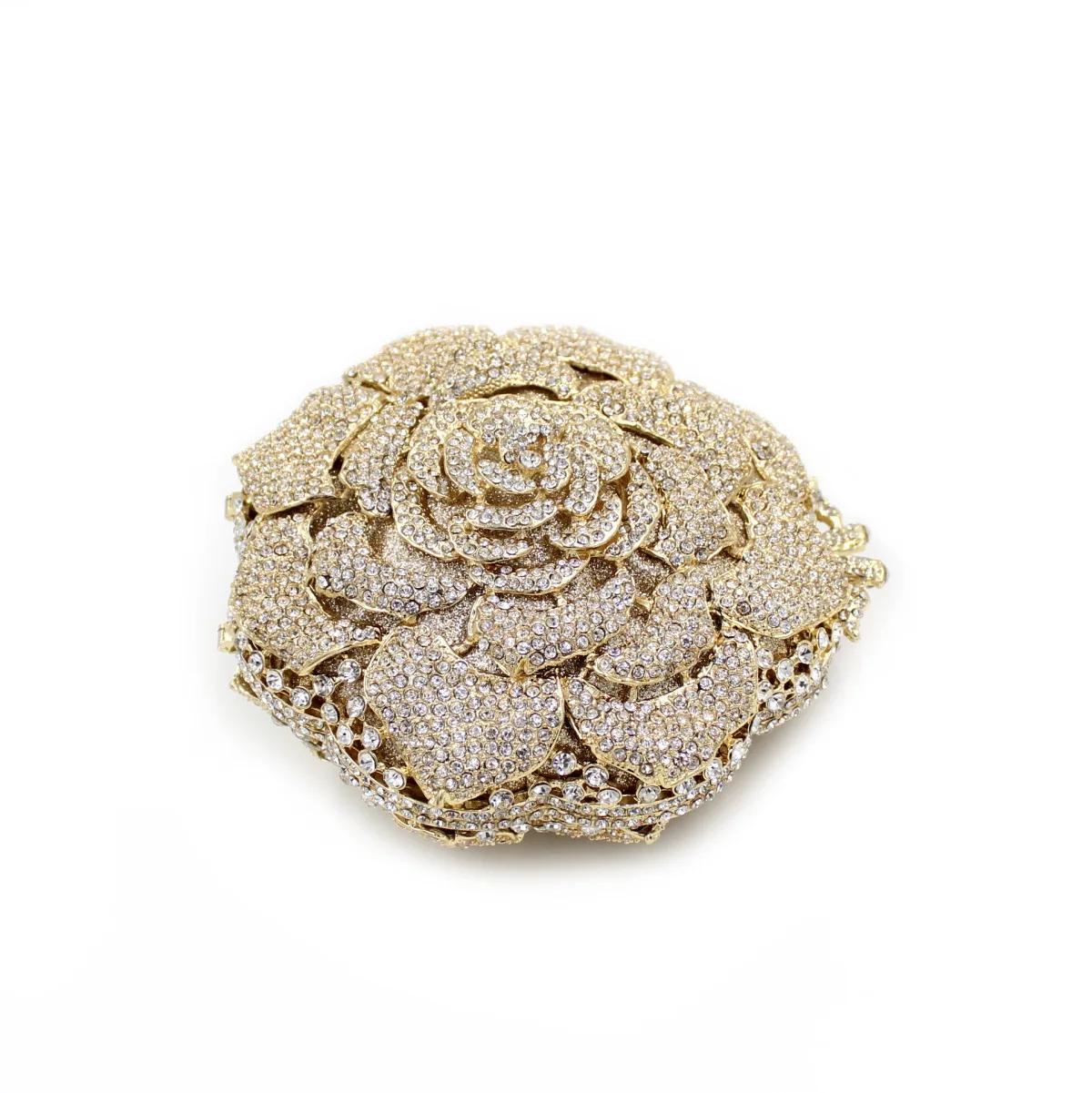 Pochette de luxe en forme de Rose avec strass et diamant, sac à main creux en métal pour Banquet et
