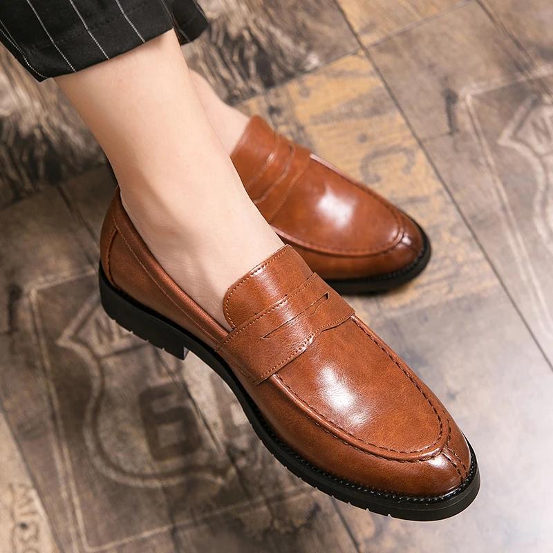 Chaussures habillées pour hommes, mocassins en cuir à enfiler, confortables pour le bureau, chaussur