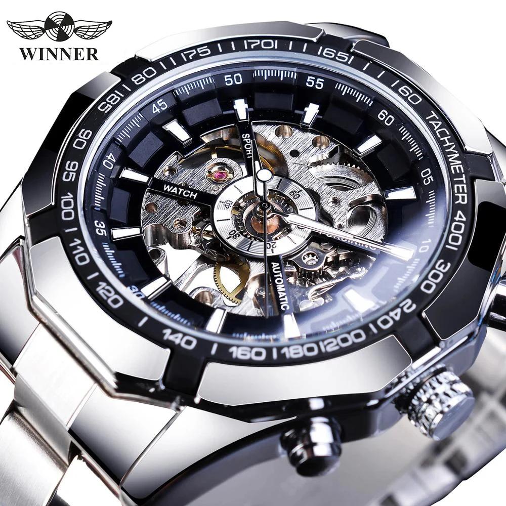 WINNER – montre squelette classique pour hommes, aiguilles lumineuses, mécanique, bracelet en acier